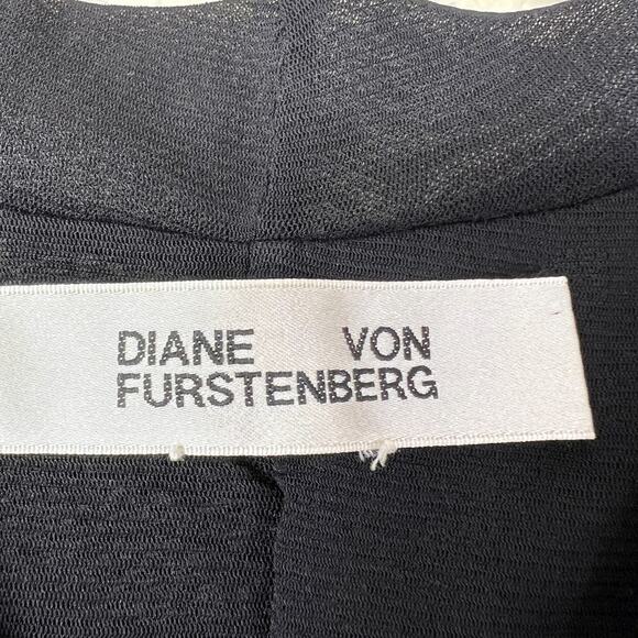 Diane Von Furstenberg Julie Mesh Top Ruched Black Long Sleeve Semi Sheer XS Zip - Picture 3 of 7